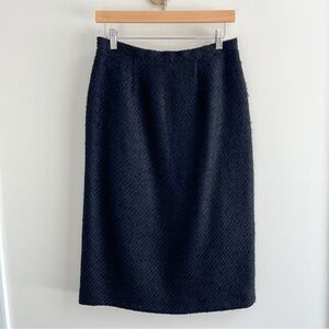 Vintage Black Wool Textured Boucle Knit Pencil Skirt w/ Back Slit 42/S